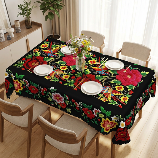 📢📢50 %  RABATT !! ⏰Mexikanische Tischdecke mit Blumenmuster und Wellenrand